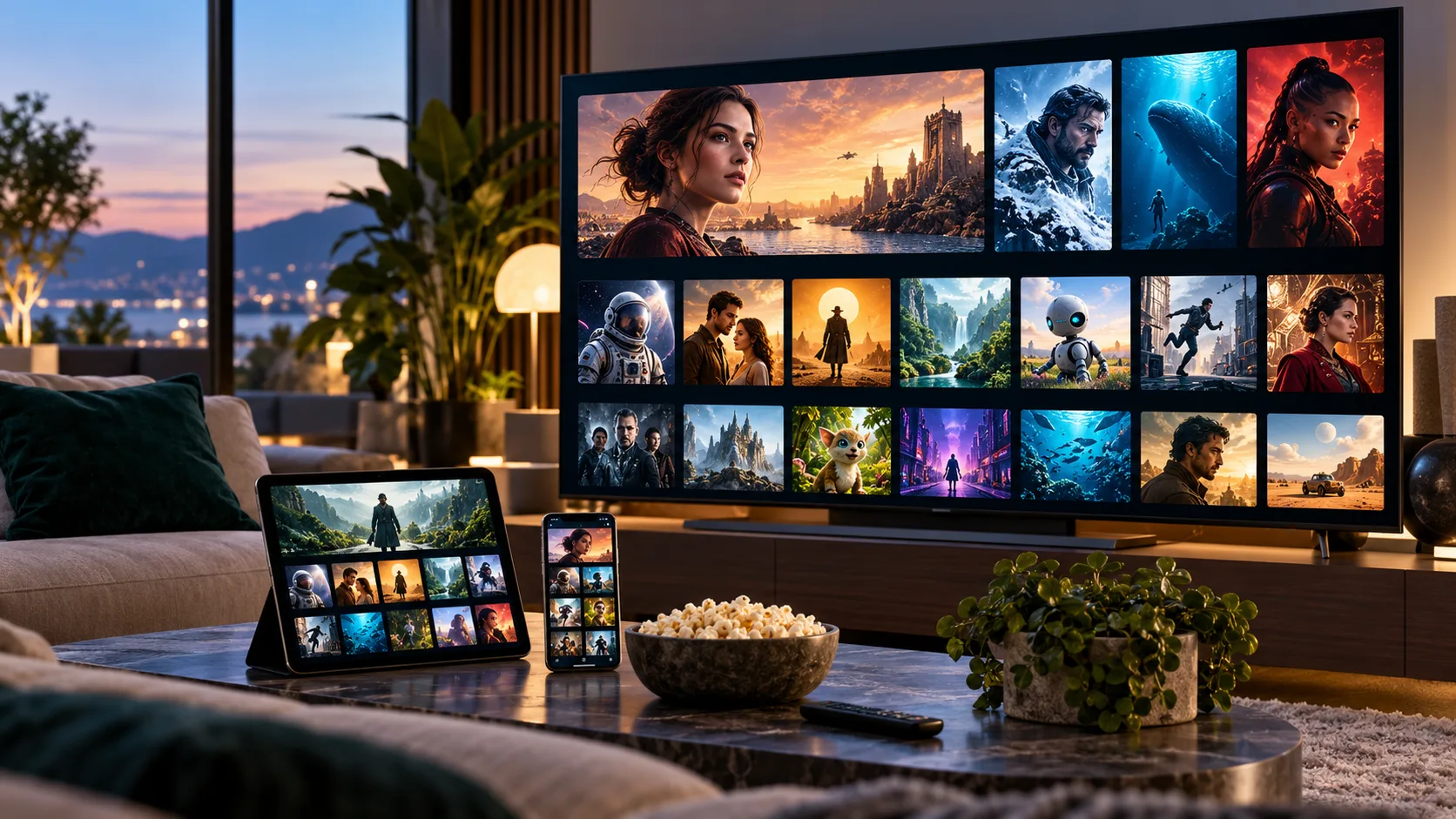 Catalogue VOD fictif sur television, tablette et smartphone